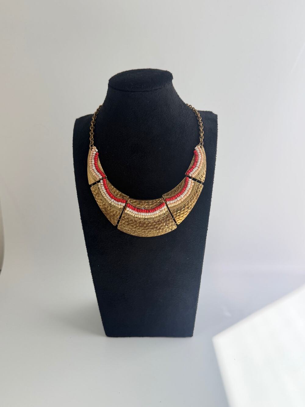 Vintage Bib Necklace Bohemian statement articulated multi-panel crescent design